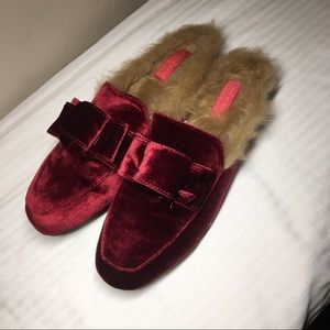 Red velvet mules